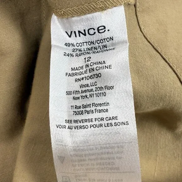 Vince Women's Utility Linen Cotton Blend Midi Skirt Size 12 Sandstorm Tan - Picture 12 of 16